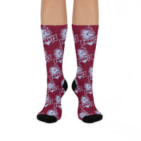 Northview HS Knights - Crew Socks - gray on maroon - EdgyHaute