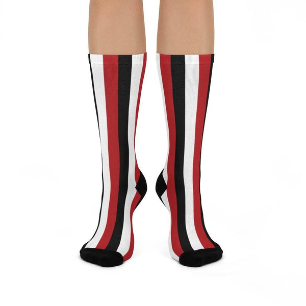 Chrisman HS Cardinals - Crew Socks - red black and white stripes - EdgyHaute