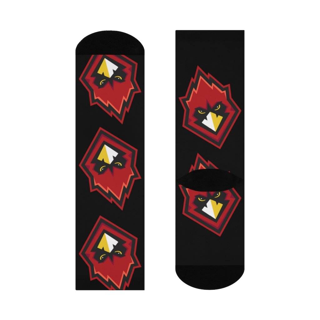 Chrisman HS Cardinals - Crew Socks - large cardinal on black - EdgyHaute