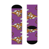 Greencastle HS Tiger Cubs - Crew Socks - large tiger cub on purple - EdgyHaute