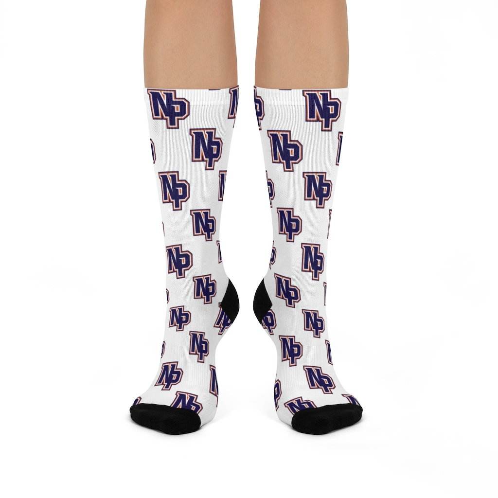 North Putnam HS Cougars - Crew Socks - NP navy on white - EdgyHaute