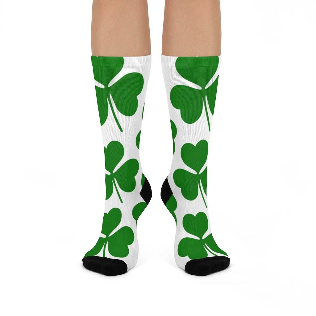 St. Patrick's School Irish - Crew Socks - large shamrock green on white - EdgyHaute