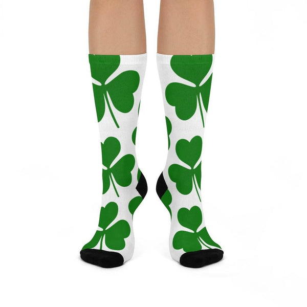 St. Patrick's School Irish - Crew Socks - large shamrock green on white - EdgyHaute