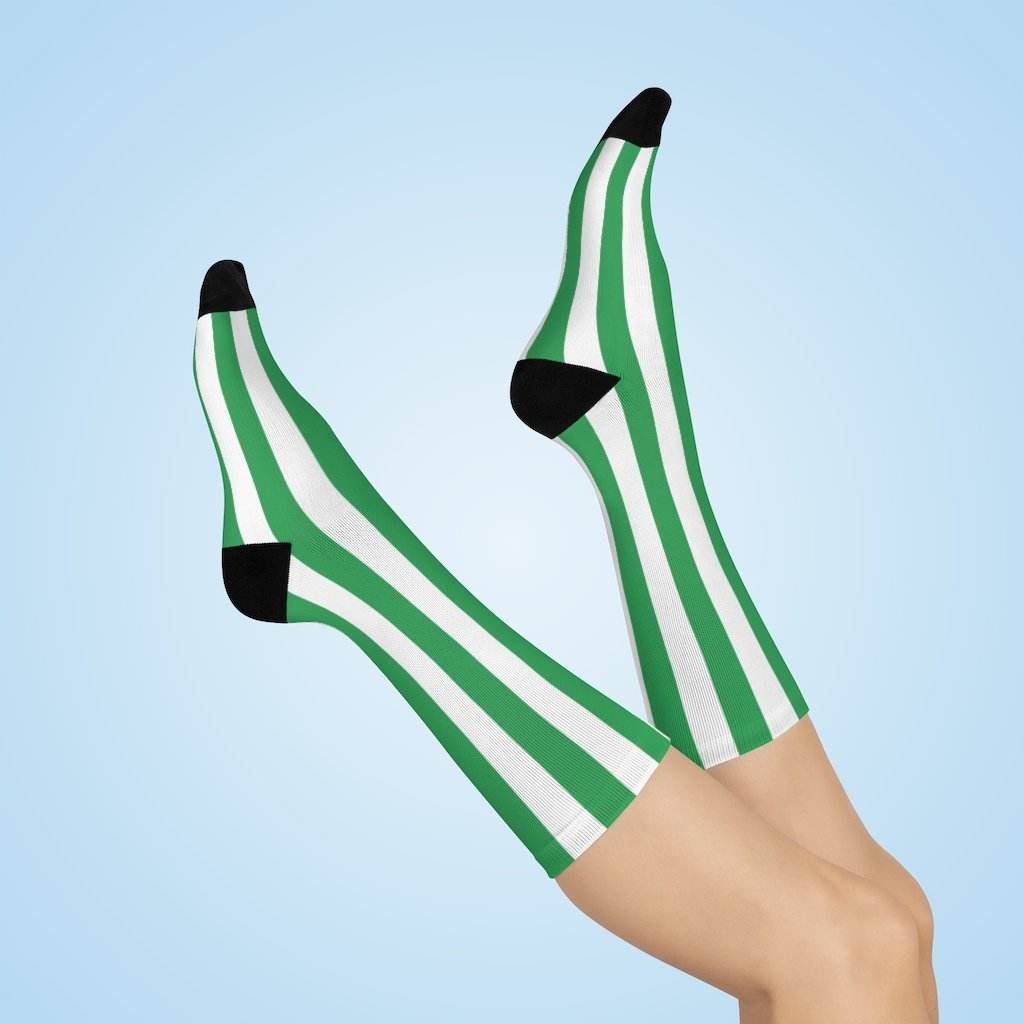 Cloverdale HS Clovers - Crew Socks - green and white stripes - EdgyHaute