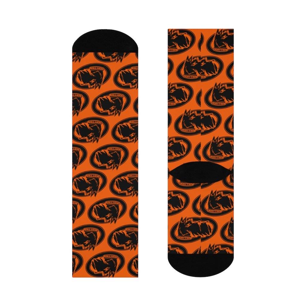 Sarah Scott MS Scotties - Crew Socks - black on orange - EdgyHaute