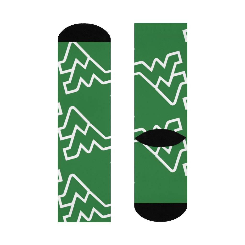 West Vigo HS Vikings - Crew Socks - WV white on green - EdgyHaute