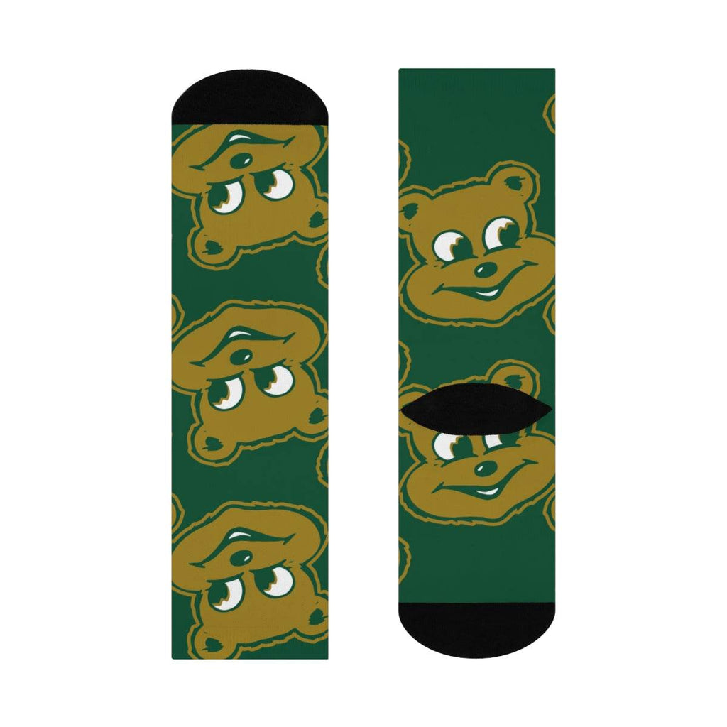 Schulte HS Golden Bears - Crew Socks - large bear on green - EdgyHaute