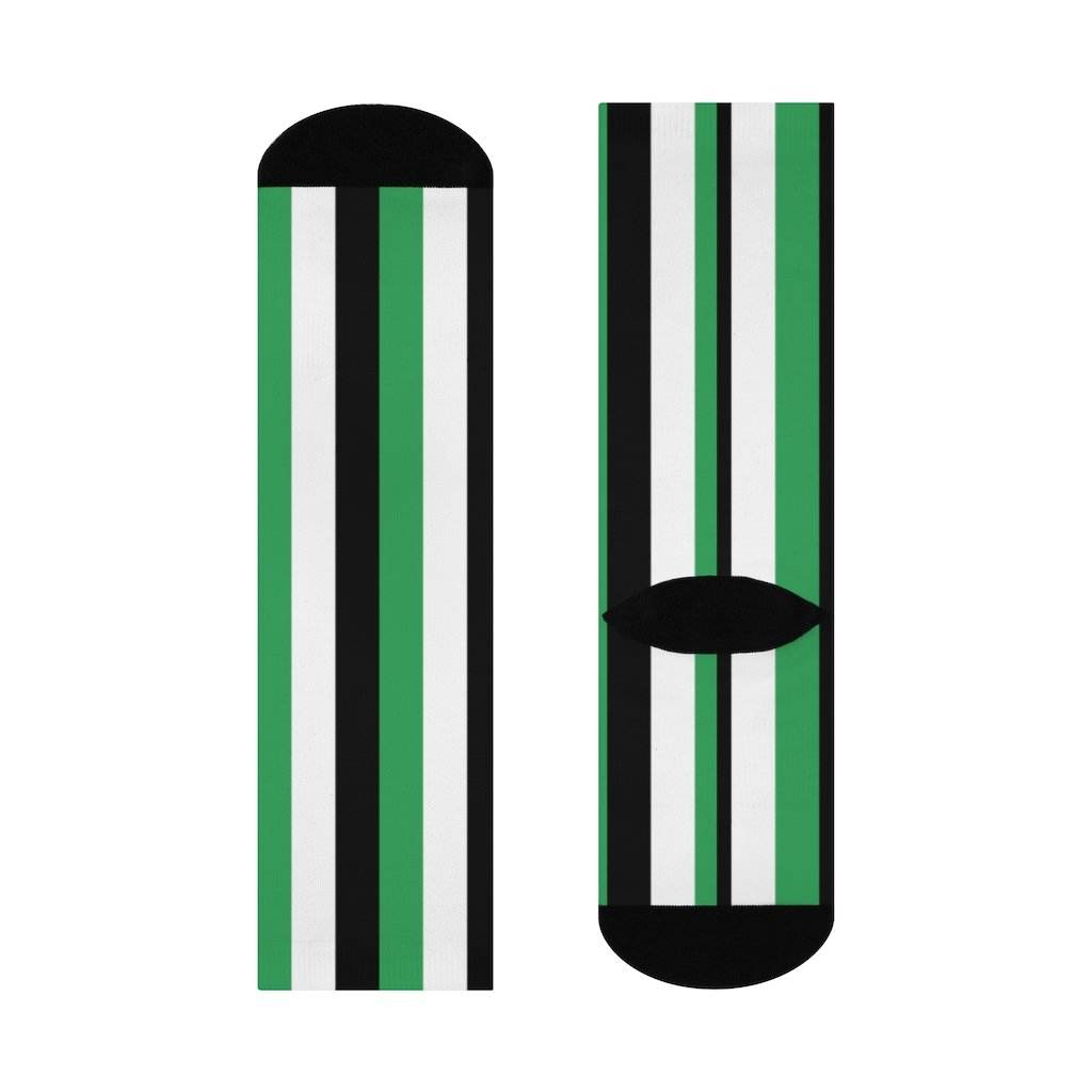 Cloverdale HS Clovers - Crew Socks - green black and white stripes - EdgyHaute