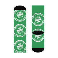 North Central HS Thunderbirds - Crew Socks - large NC white on green - EdgyHaute