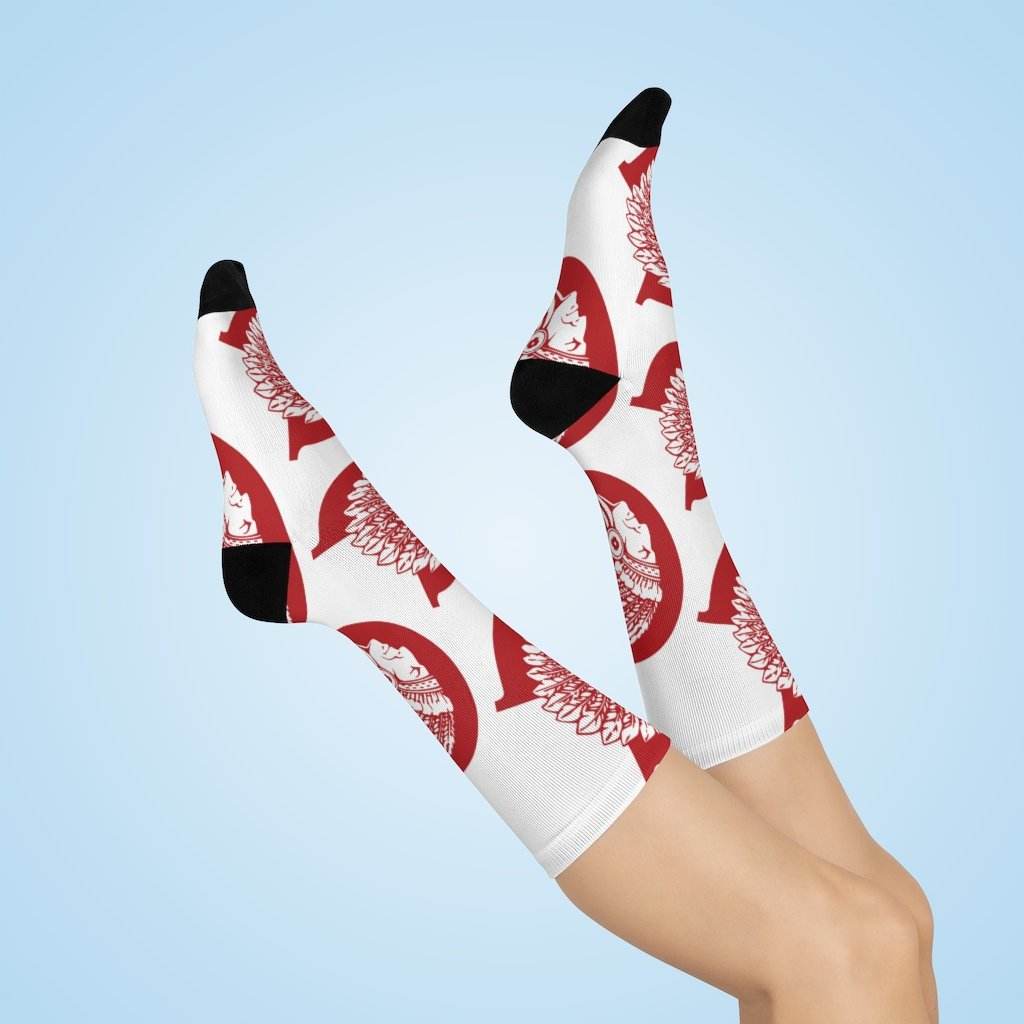 Carlisle MS Indians - Crew Socks - large C red on white - EdgyHaute