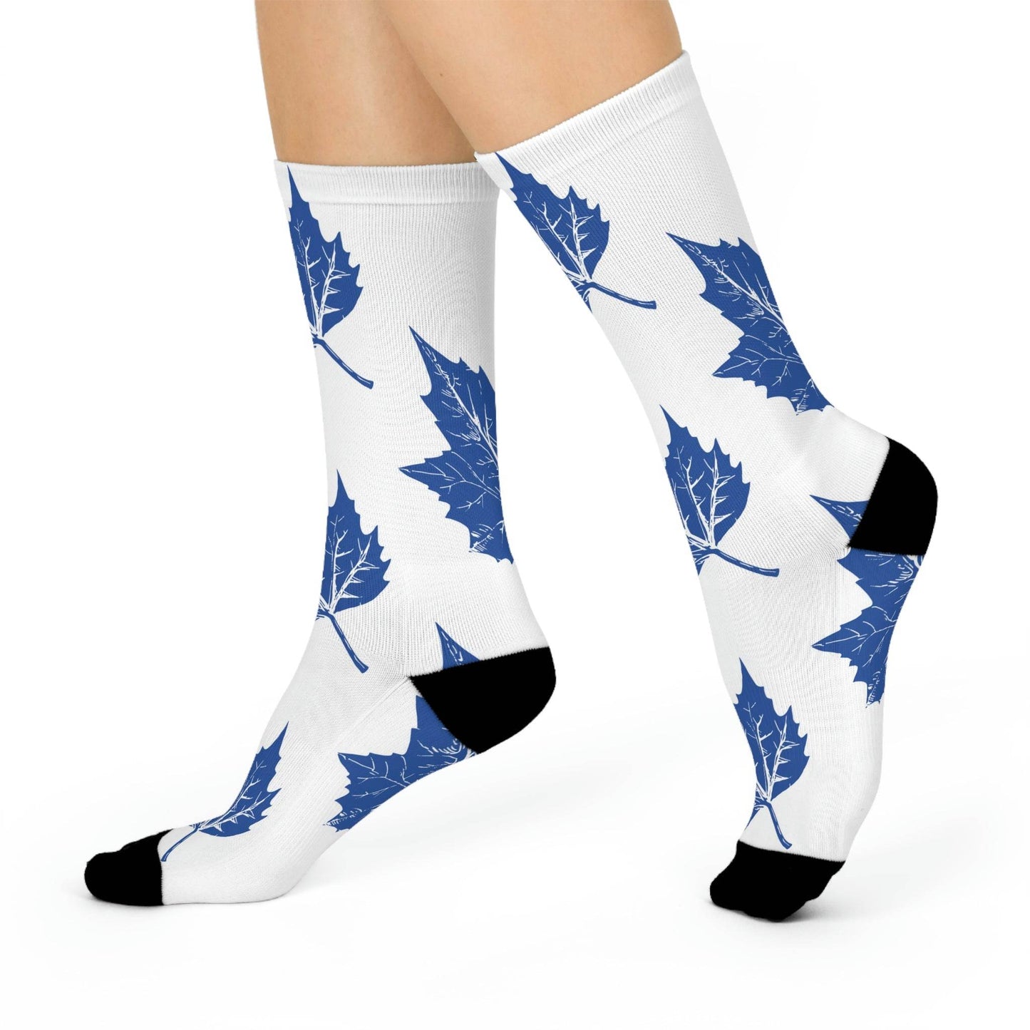 State High School Sycamores (ISU Laboratory School) - Crew Socks - large leaf blue on white - EdgyHaute