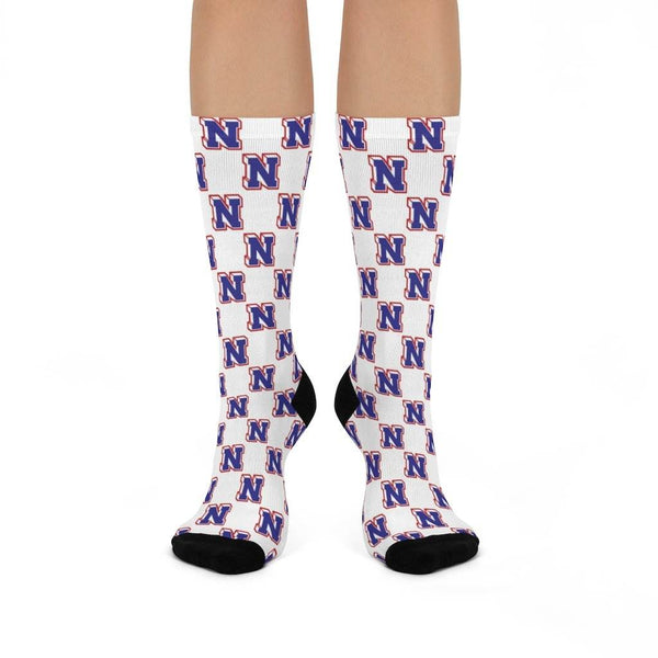 Terre Haute North HS Patriots - Crew Socks - blue on white - EdgyHaute