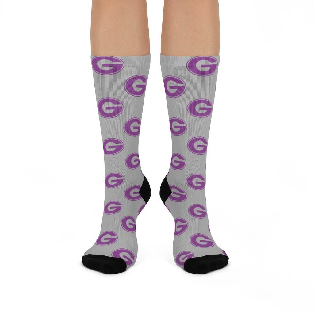 Greencastle HS Tiger Cubs - Crew Socks - purple on gray - EdgyHaute