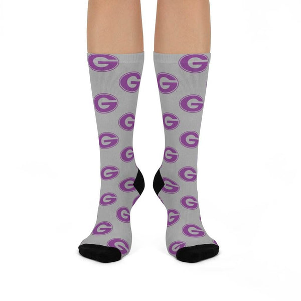 Greencastle HS Tiger Cubs - Crew Socks - purple on gray - EdgyHaute