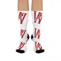 Wiley Red Streaks - Crew Socks - large W red on white - EdgyHaute