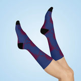 Riverton Parke HS Panthers - Crew Socks - large RP maroon on navy - EdgyHaute