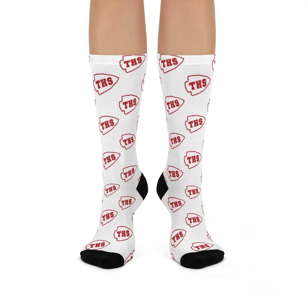 Terre Haute South HS Braves - Crew Socks - red on white - EdgyHaute