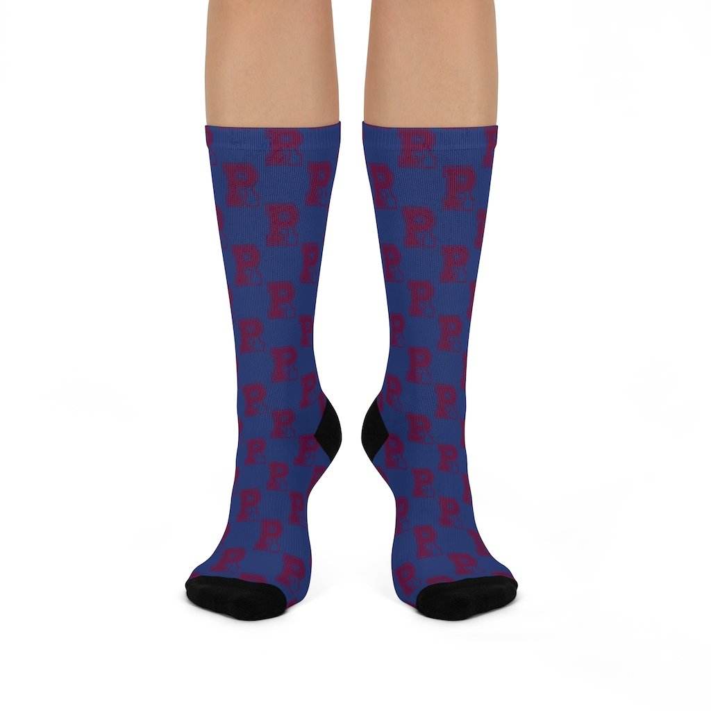 Riverton Parke HS Panthers - Crew Socks - maroon on navy - EdgyHaute