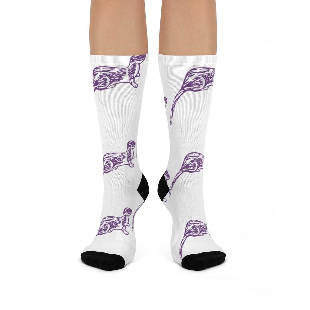 Otter Creek MS Otters - Crew Socks - large otter purple on white - EdgyHaute