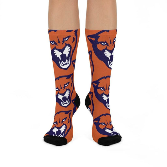 North Putnam HS Cougars - Crew Socks - large cougar on orange - EdgyHaute