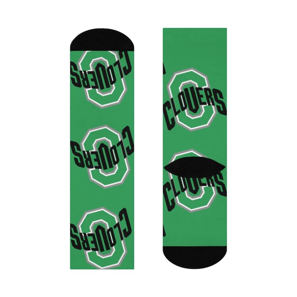 Cloverdale HS Clovers - Crew Socks - large CLOVERS on green - EdgyHaute