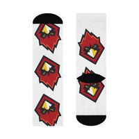 Chrisman HS Cardinals - Crew Socks - large cardinal on white - EdgyHaute