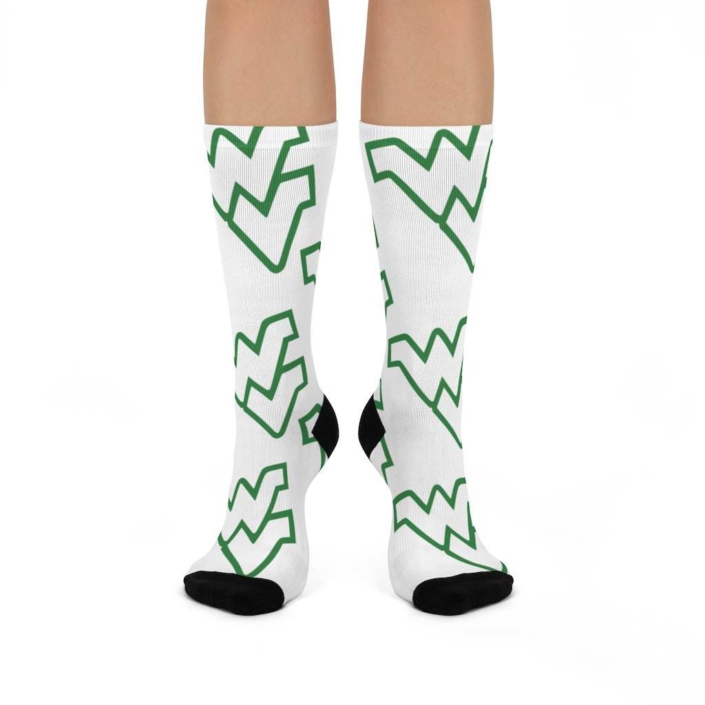 West Vigo HS Vikings - Crew Socks - WV green on white - EdgyHaute