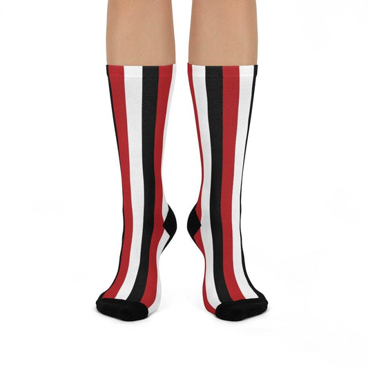 Terre Haute South HS Braves - Crew Socks - red, white and black stripes - EdgyHaute