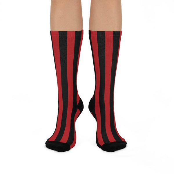 Chrisman HS Cardinals - Crew Socks - red and black stripes - EdgyHaute