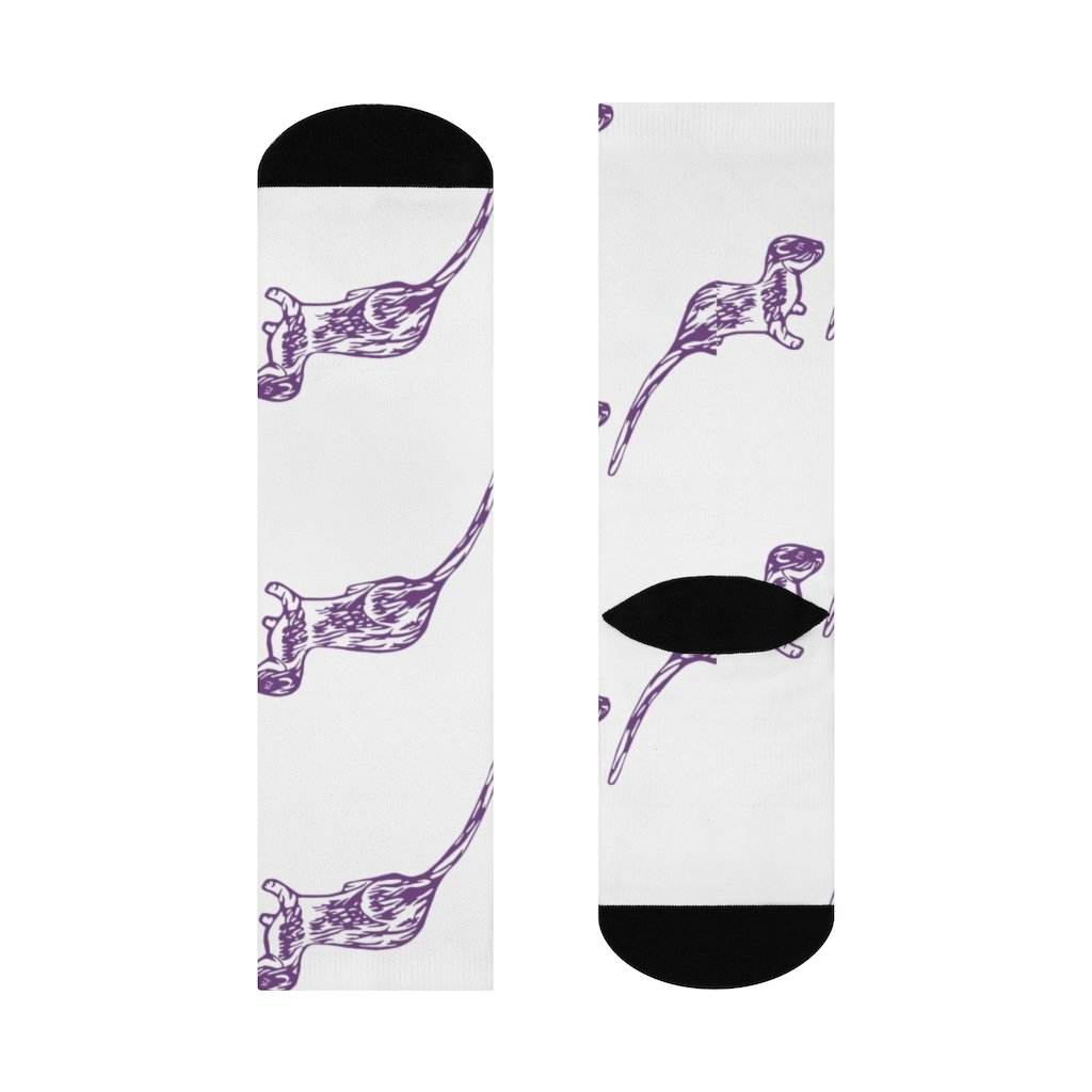 Otter Creek MS Otters - Crew Socks - large otter purple on white - EdgyHaute