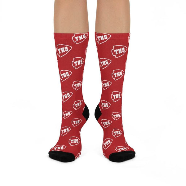 Terre Haute South HS Braves - Crew Socks - white on red - EdgyHaute