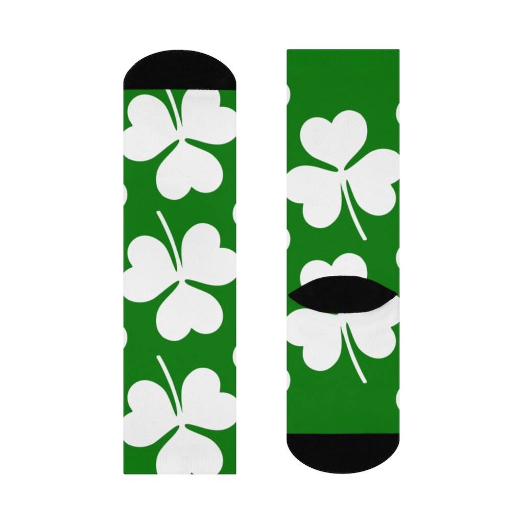 St. Patrick's School Irish - Crew Socks - large shamrock white on green - EdgyHaute