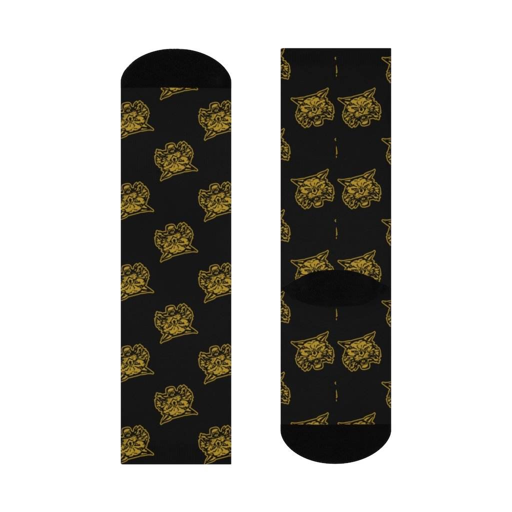 South Vermillion HS Wildcats - Crew Socks - wildcat gold on black - EdgyHaute