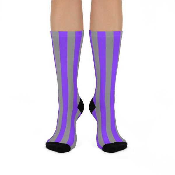 Chrisman-Scottland Junior HS Eagles - Crew Socks - purple and gray stripes - EdgyHaute