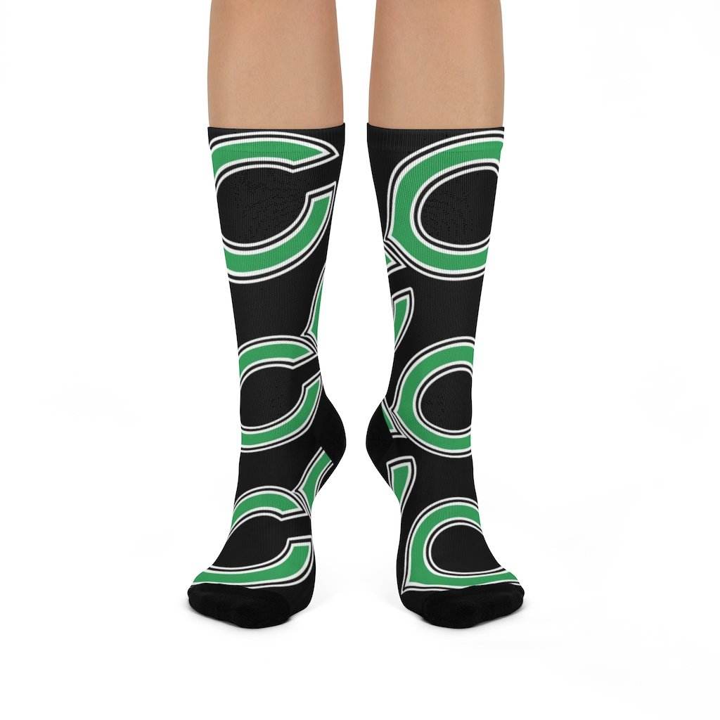 Cloverdale HS Clovers - Crew Socks - large C on black - EdgyHaute