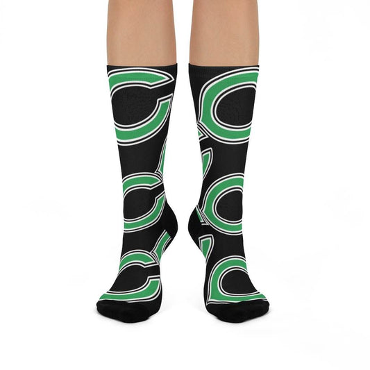 Cloverdale HS Clovers - Crew Socks - large C on black - EdgyHaute