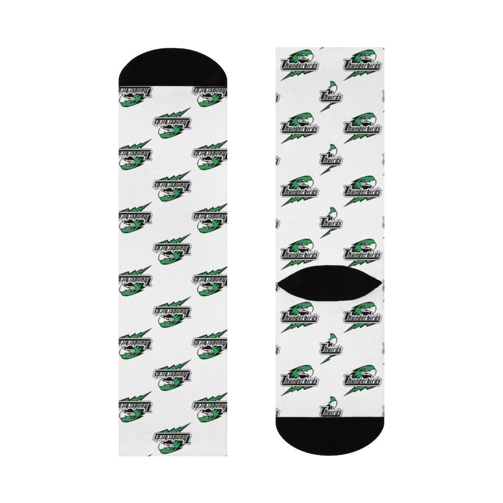 North Central HS Thunderbirds - Crew Socks - green and black on white - EdgyHaute