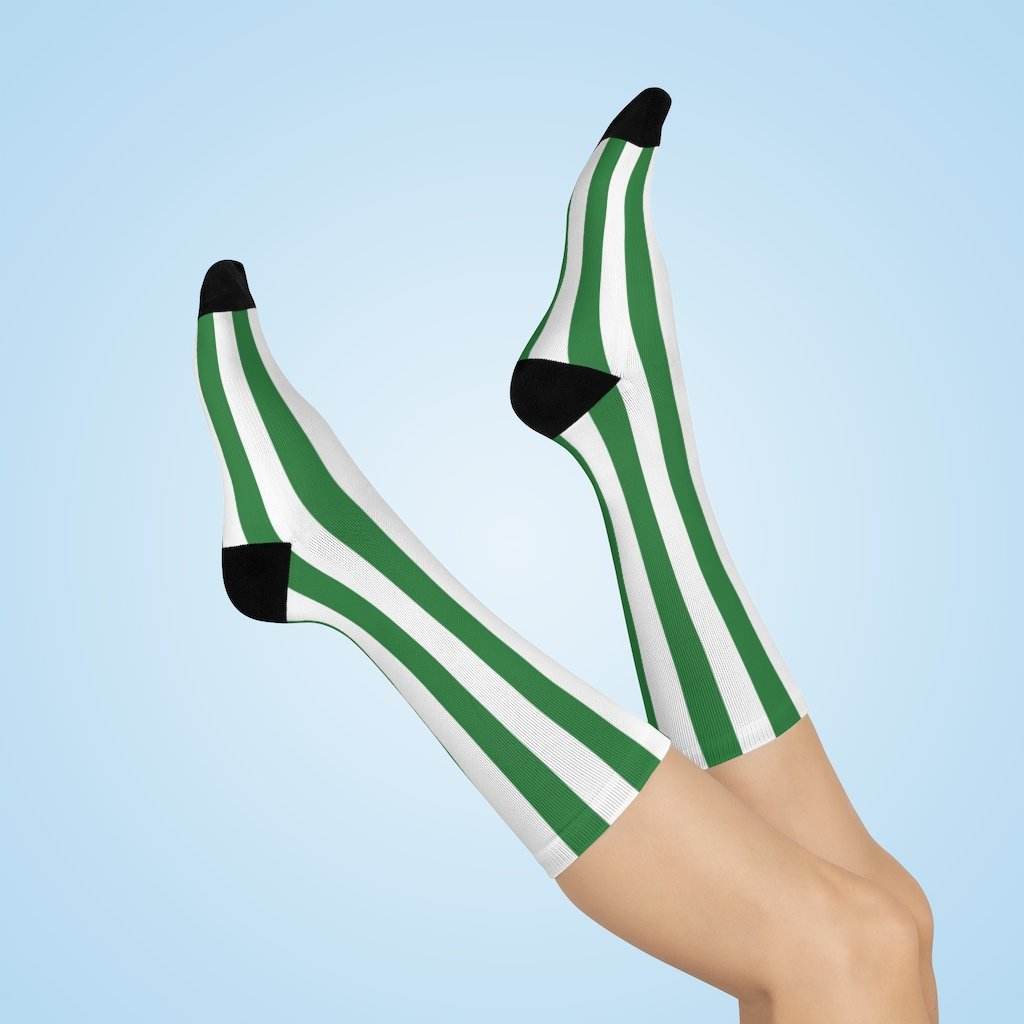 North Central HS Thunderbirds - Crew Socks - green and white stripes - EdgyHaute