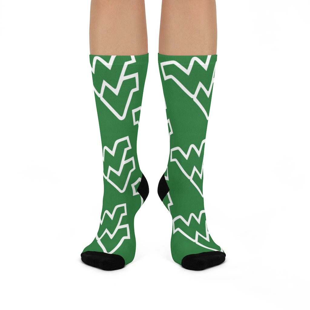 West Vigo HS Vikings - Crew Socks - WV white on green - EdgyHaute