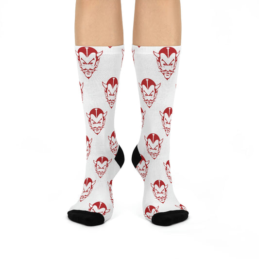 Brazil HS Red Devils - Crew Socks - small devil red on white - EdgyHaute