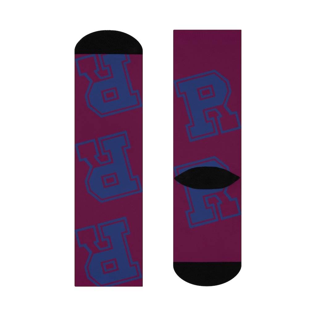 Riverton Parke HS Panthers - Crew Socks - large RP navy on maroon - EdgyHaute