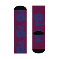 Riverton Parke HS Panthers - Crew Socks - large RP navy on maroon - EdgyHaute