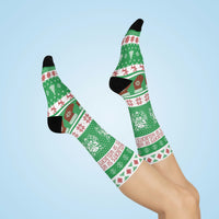 South Vermillion HS Wildcats - Ugly Christmas Sweater themed Crew Socks - green - EdgyHaute