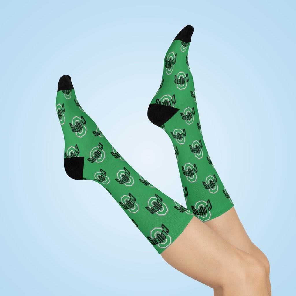 Cloverdale HS Clovers - Crew Socks - CLOVERS on green - EdgyHaute