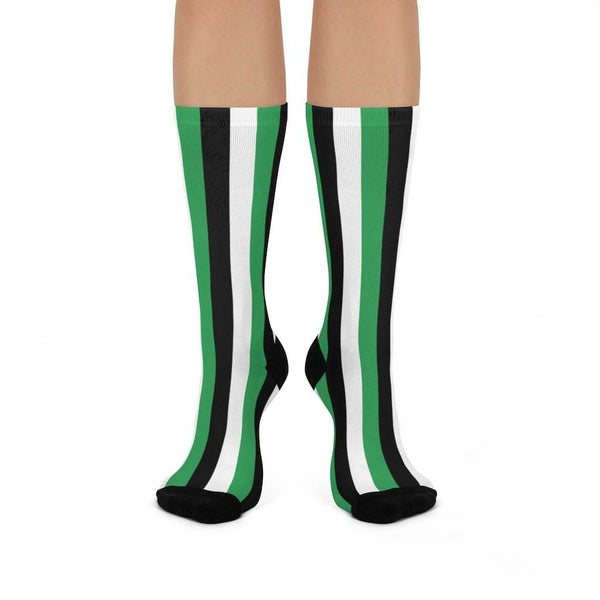 North Central HS Thunderbirds - Crew Socks - green black and white stripes - EdgyHaute