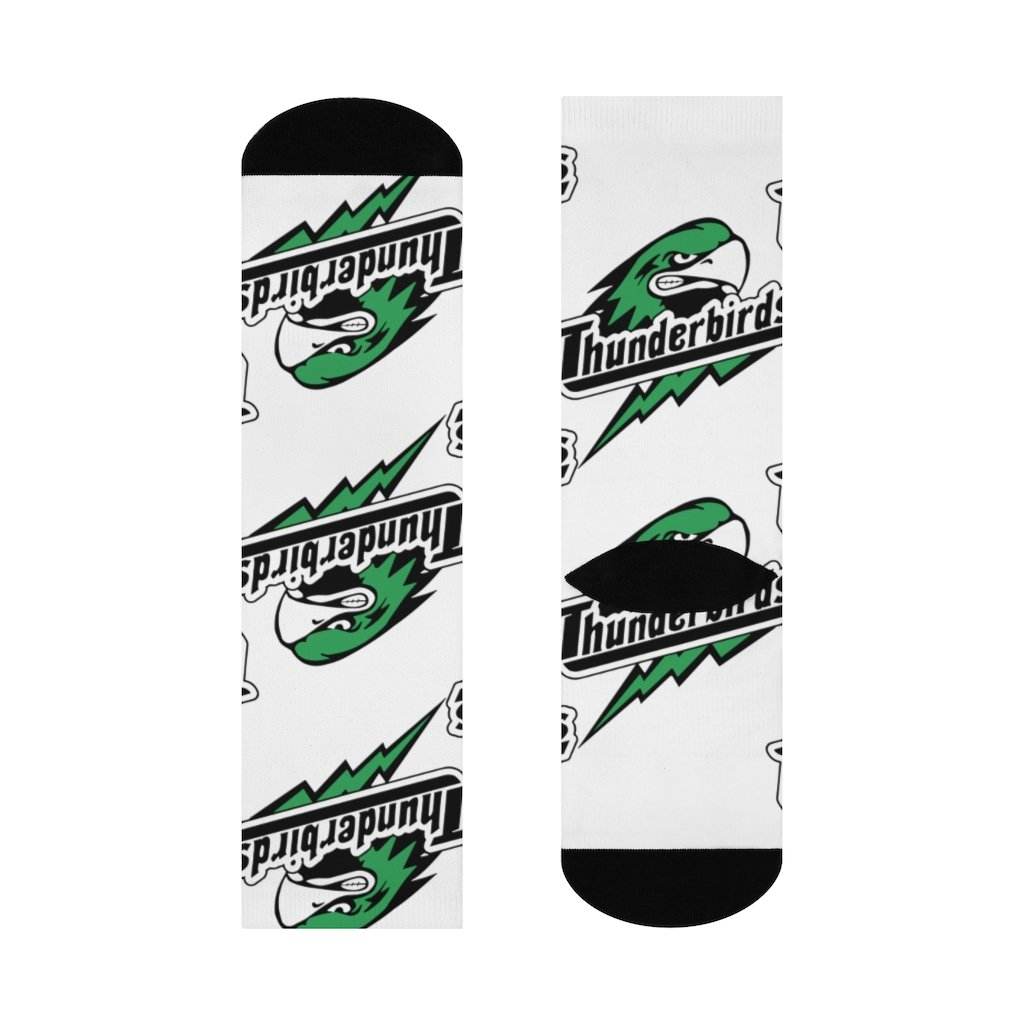 North Central HS Thunderbirds - Crew Socks - large thunderbird green and black on white - EdgyHaute