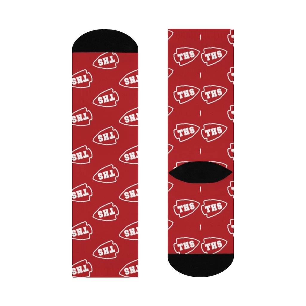 Terre Haute South HS Braves - Crew Socks - white on red - EdgyHaute