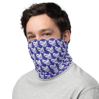 Honey Creek MS Neck Gaiter - white on blue background - EdgyHaute