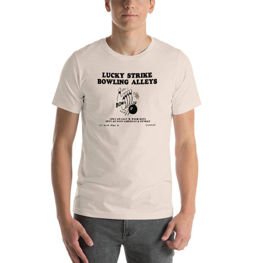 Lucky Strike Bowling Alley - Design 1 (black) - Clinton Indiana   -  Short-Sleeve Unisex T-Shirt - EdgyHaute