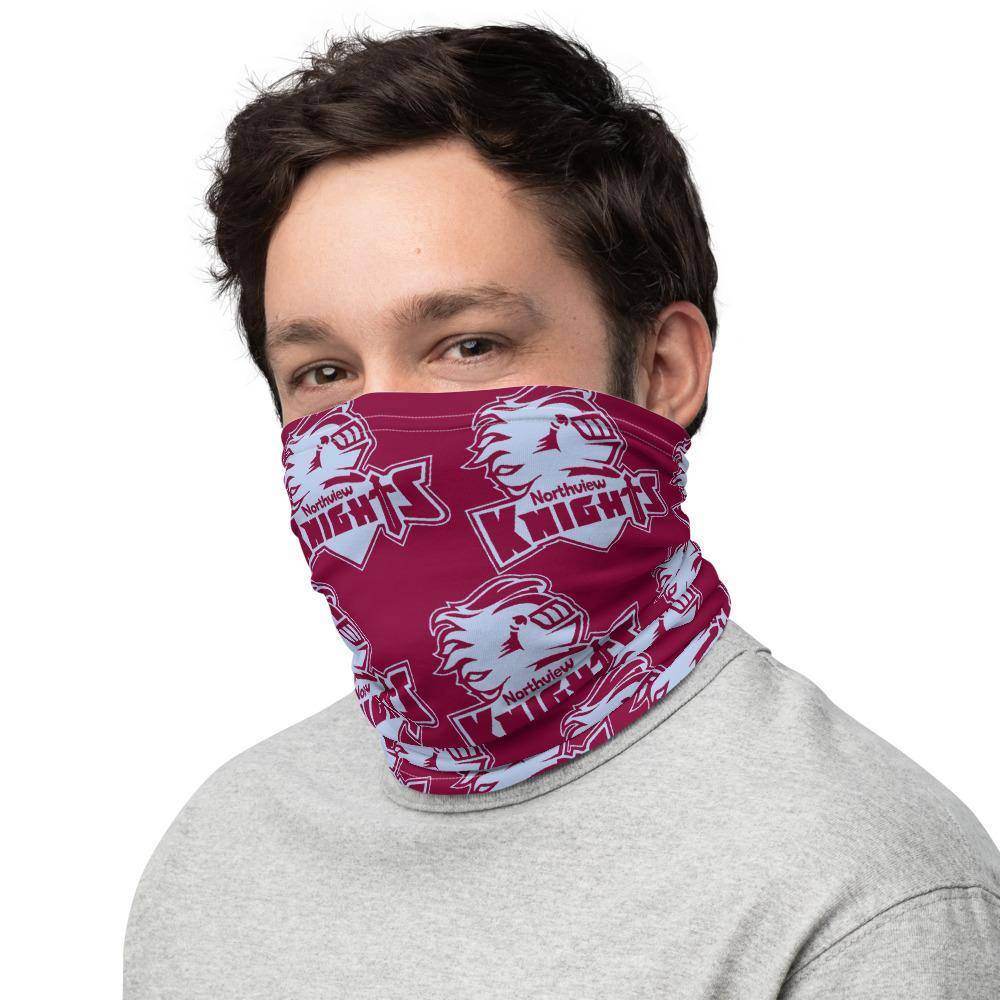 Northview HS Neck Gaiter - gray on maroon - EdgyHaute